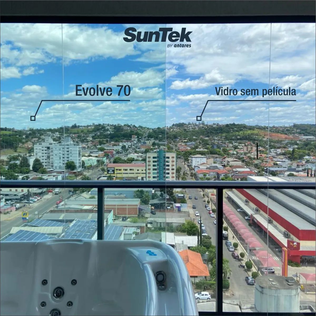 Vista interna da película transparente Evolve 70, projeto no Recreio dos Bandeirantes