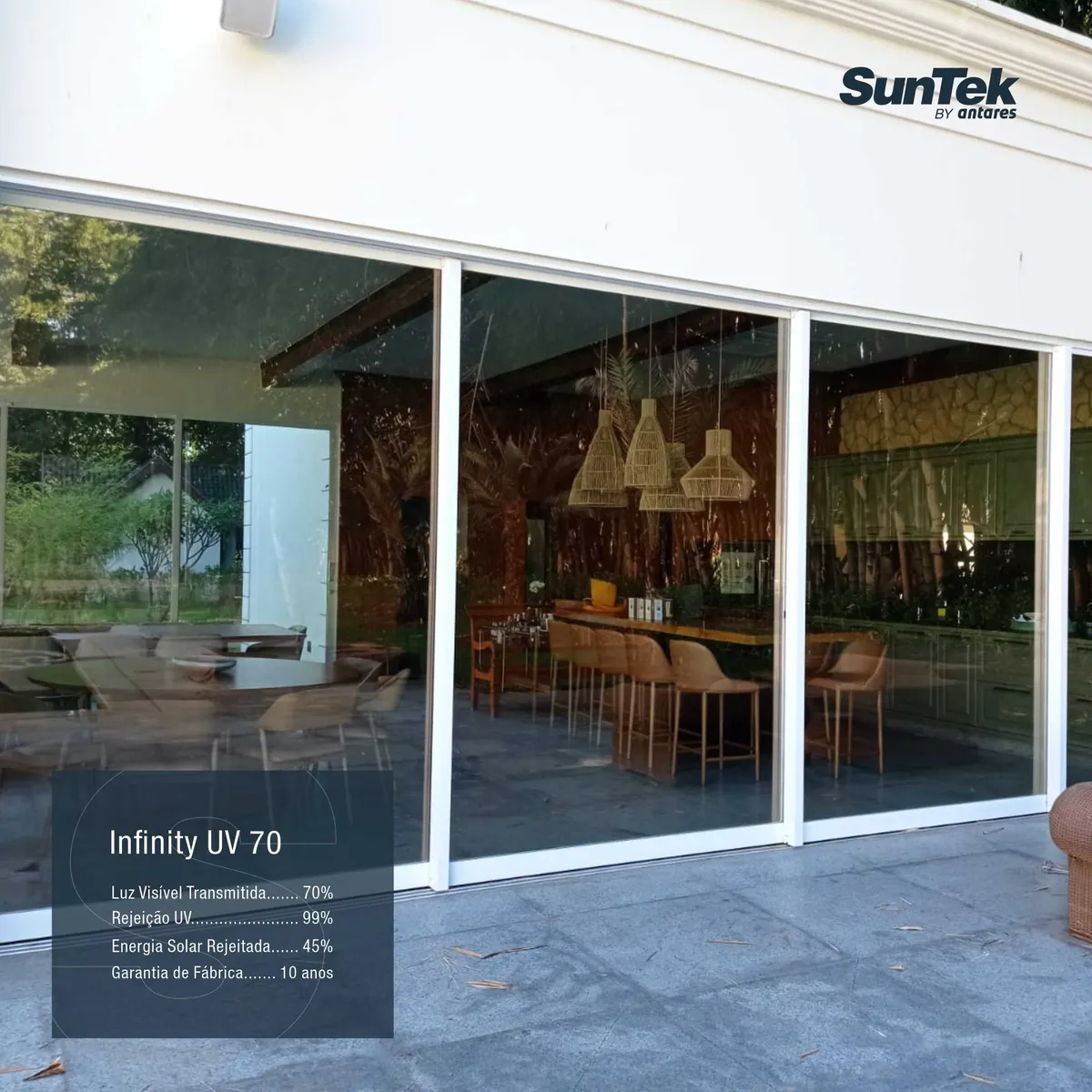 Película Infinity UV 70 com proteção contra raios UV em ambiente residencial